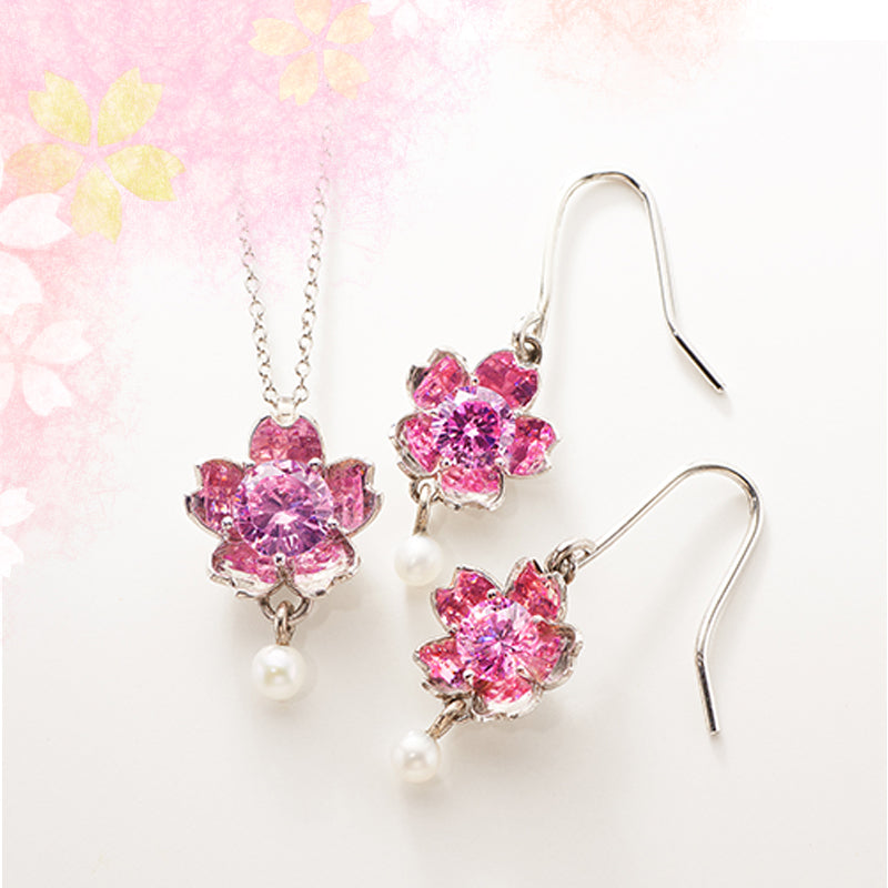 [套装折扣]“樱花之光”天然珍珠单颗吊坠项链和耳环套装