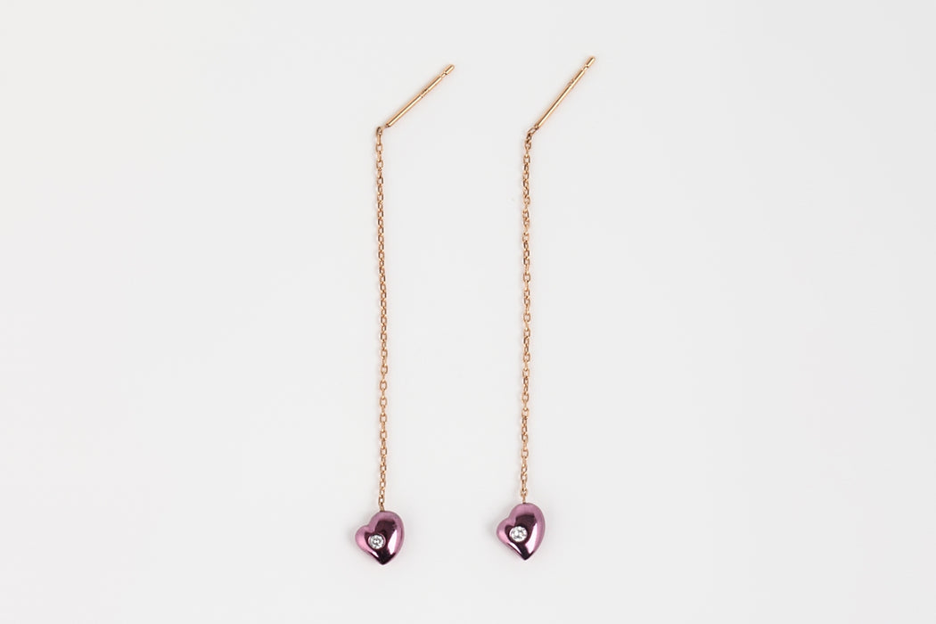 玫瑰金/紫金钻石耳环（心形）